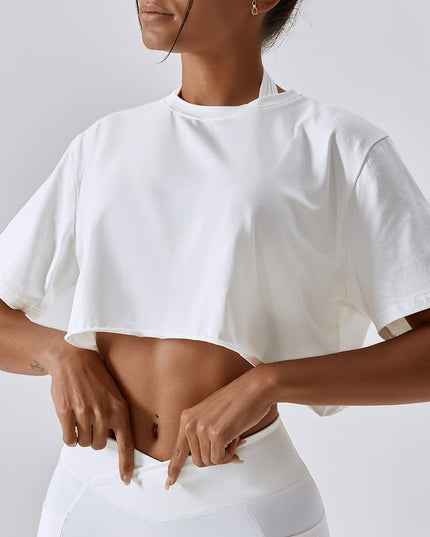 Cropped Round Neck Short Sleeve Active Top