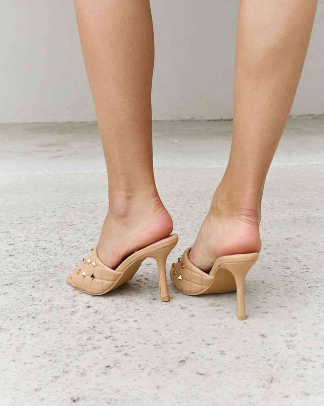 Forever Link Square Toe Quilted Mule Heels in Nude