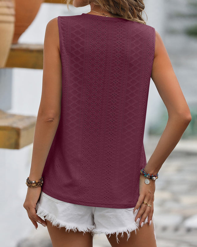 Spliced Lace V-Neck Sleeveless Tank