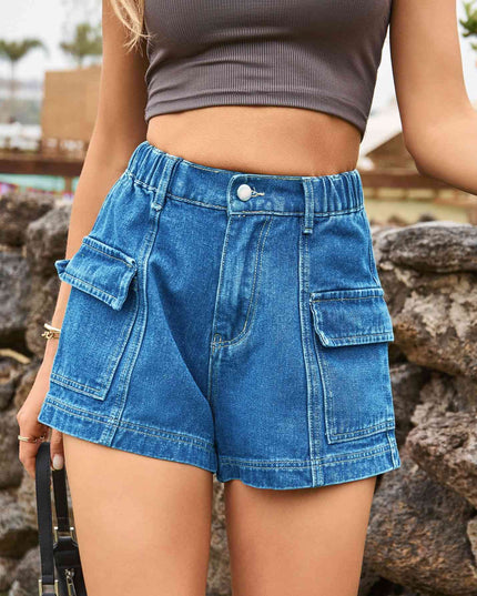 High-Waist Denim Shorts with Pockets