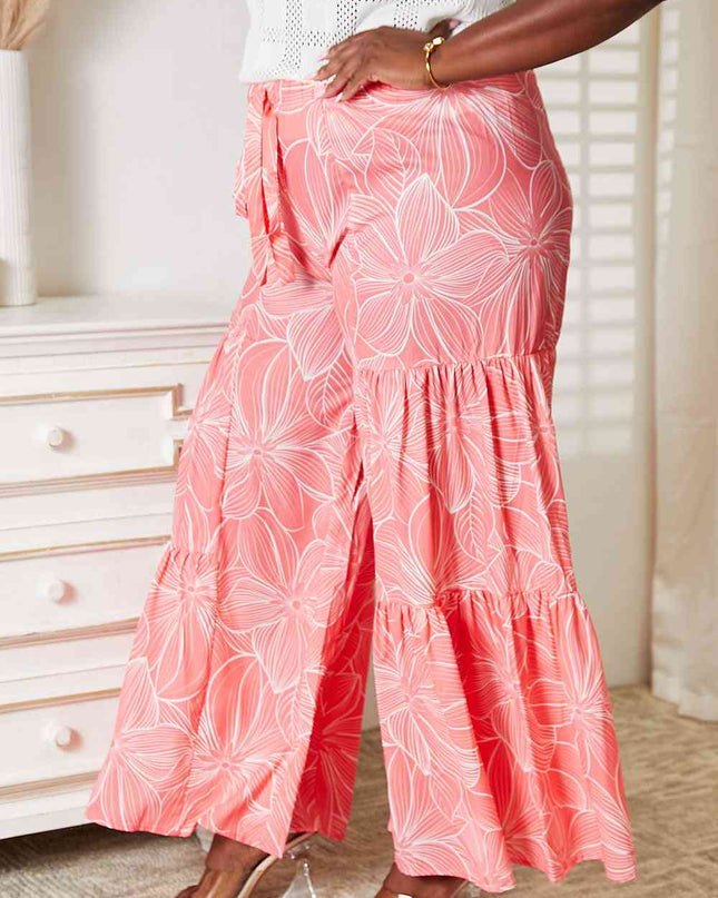 Double Take Floral Tiered Wide Leg Pants