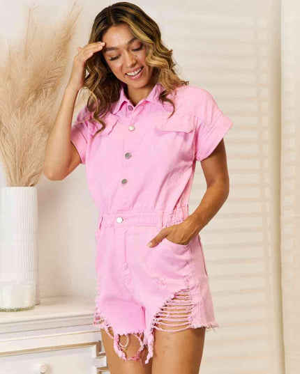 Distressed Collared Denim Romper