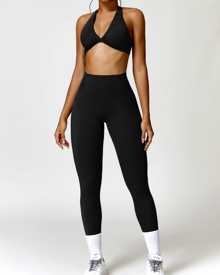 Twisted Halter Neck Bra and High Waist Leggings Active Set