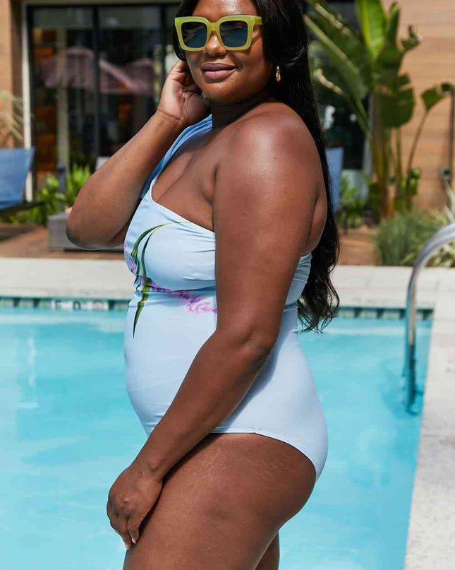 Marina West Swim Vacay Mode One Shoulder Swimsuit in Pastel Blue
