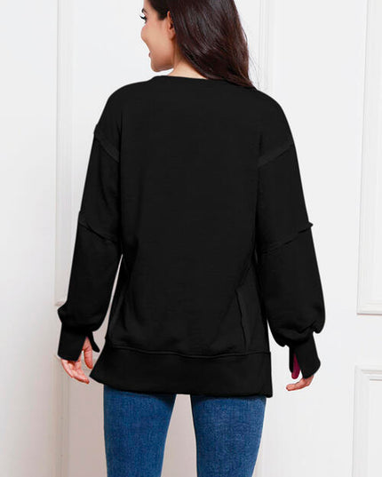 Exposed Seam High-Low Slit Sweatshirt