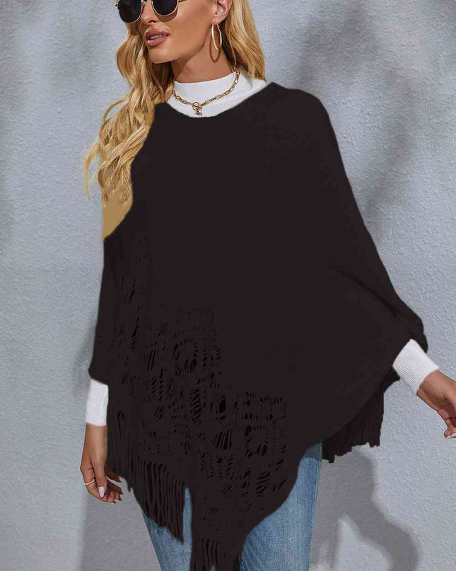 Round Neck Fringe Detail Poncho