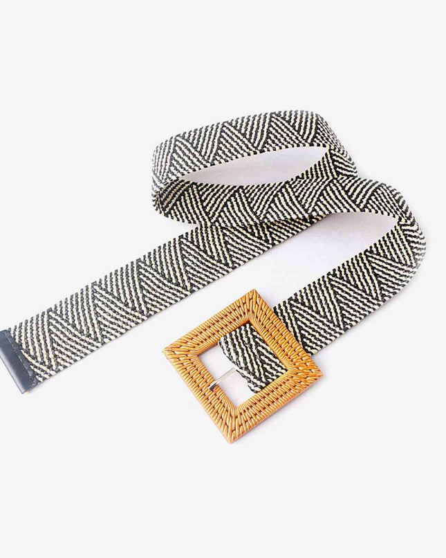 Square Buckle Elastic Braid Belt
