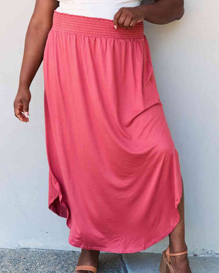 Doublju Comfort Princess Full Size High Waist Scoop Hem Maxi Skirt in Hot Pink