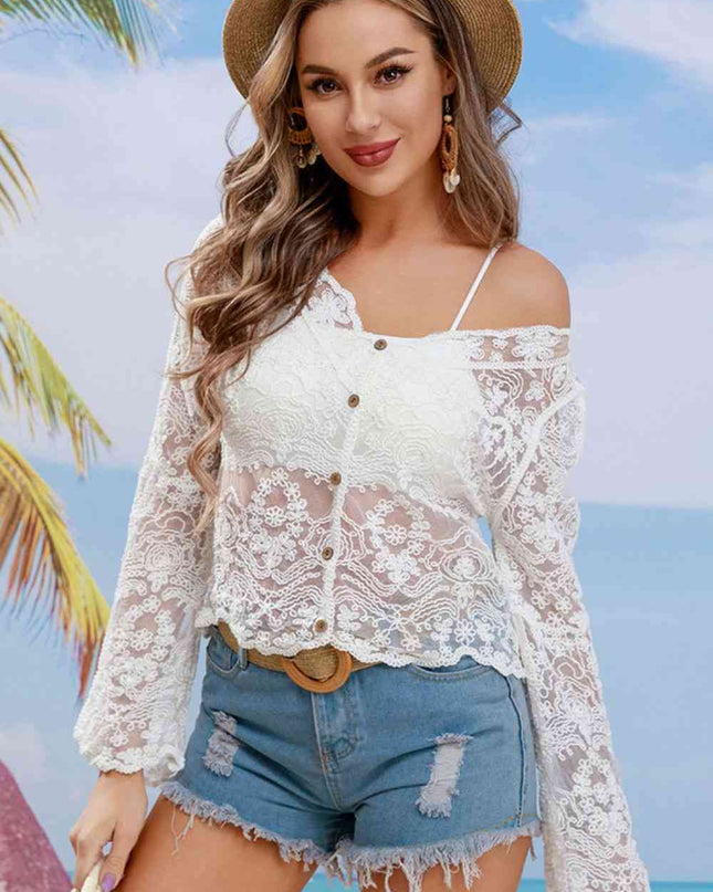 Buttoned Sheer Lace Cover Up