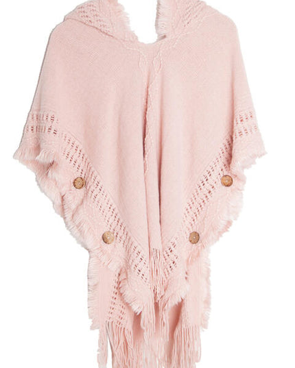 Fringe Hem Hooded Poncho