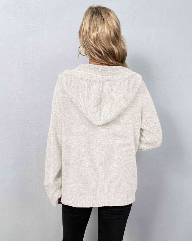 Button-Down Long Sleeve Hooded Sweater