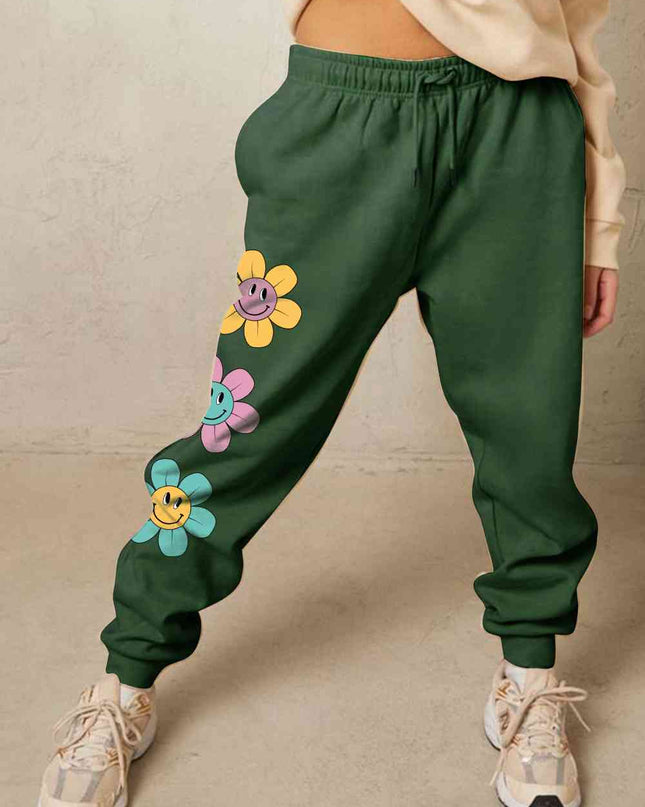 Simply Love Simply Love Full Size Drawstring Flower Graphic Long Sweatpants