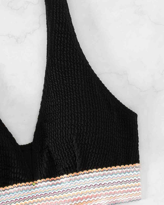 Contrast Textured High Cut Swim Set