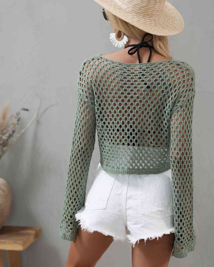 Openwork Flare Sleeve Cropped Cover Up