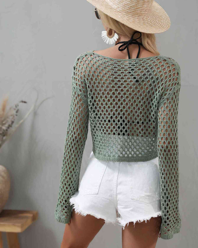 Openwork Flare Sleeve Cropped Cover Up