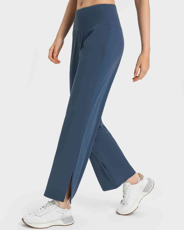 Wide Leg Slit Sport Pants with Pockets