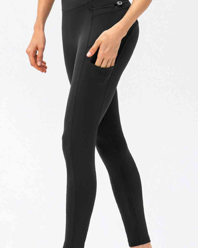 Full Size Slim Fit High Waist Long Sports Pants with Pockets