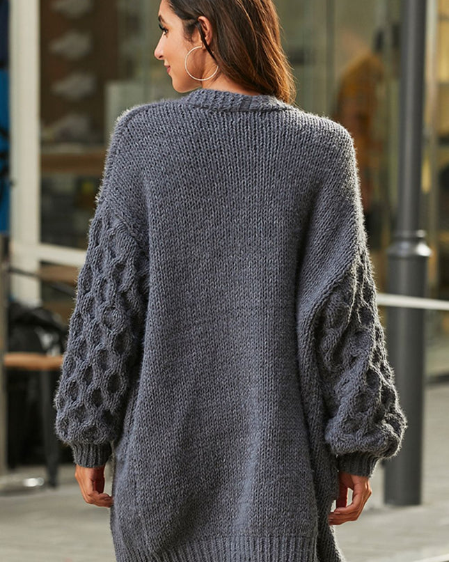 Open Front Ribbed Trim Duster Cardigan