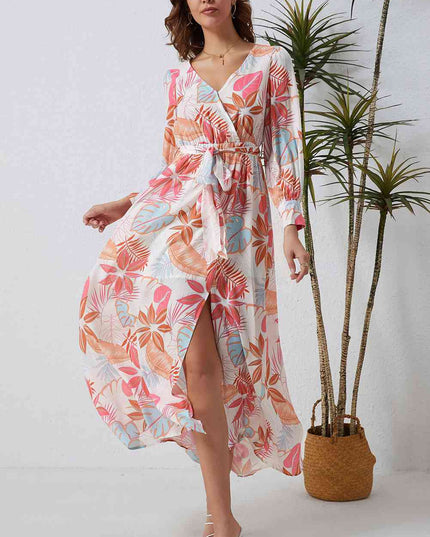 Printed Tie Waist Maxi Dress