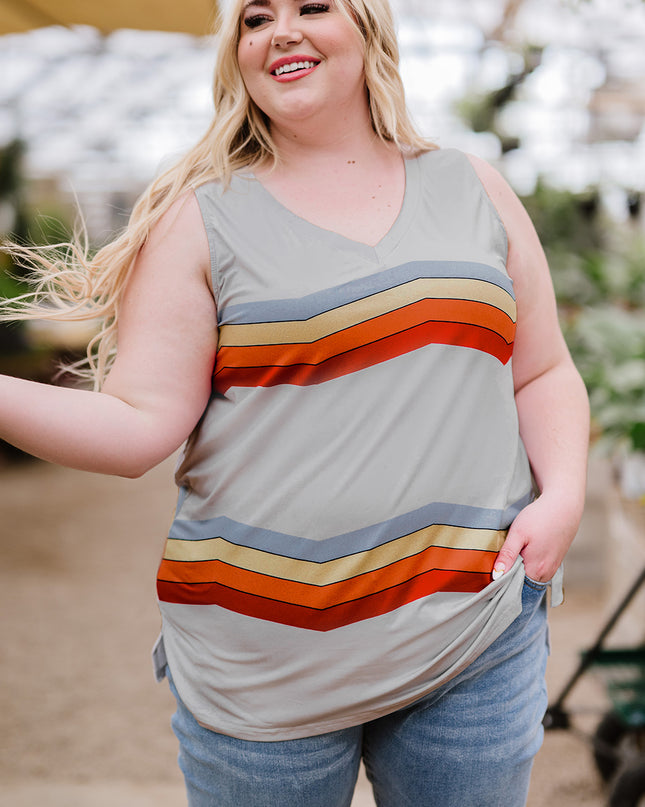 Plus Size Printed V-Neck Tank