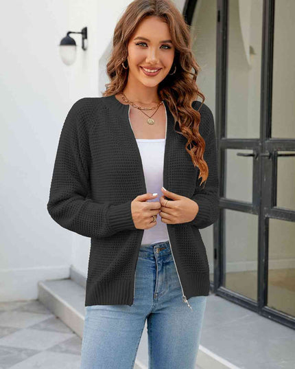 Zip-Up Round Neck Cardigan