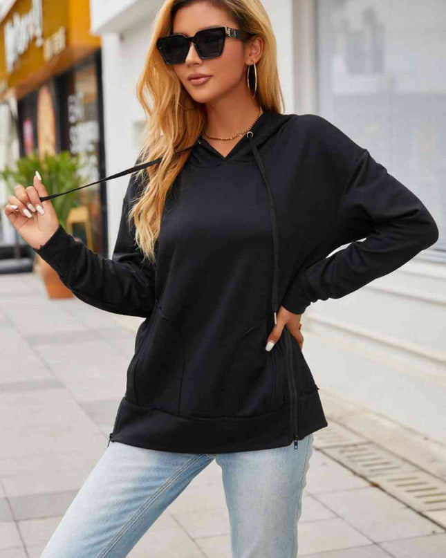 Zip Detail Drawstring Hoodie