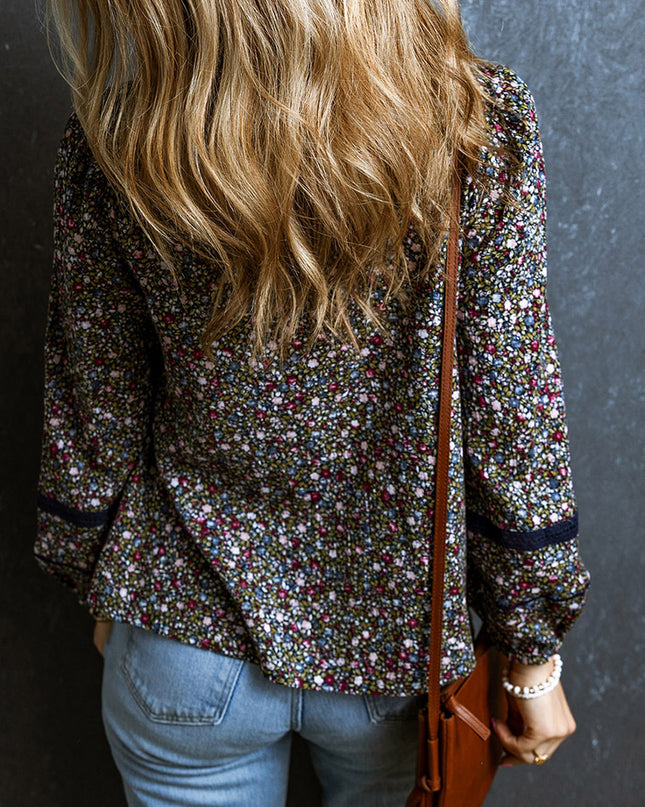 Heathered Round Neck Long Sleeve Blouse