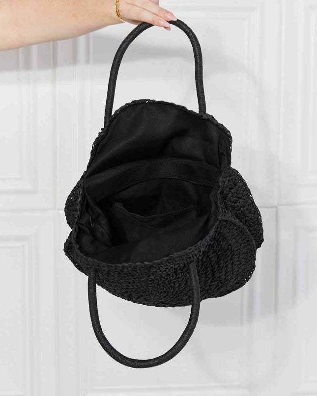 Justin Taylor Beach Date Straw Rattan Handbag in Black