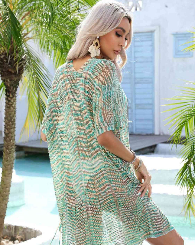 Multicolored Openwork Tassel Slit Cover-Up
