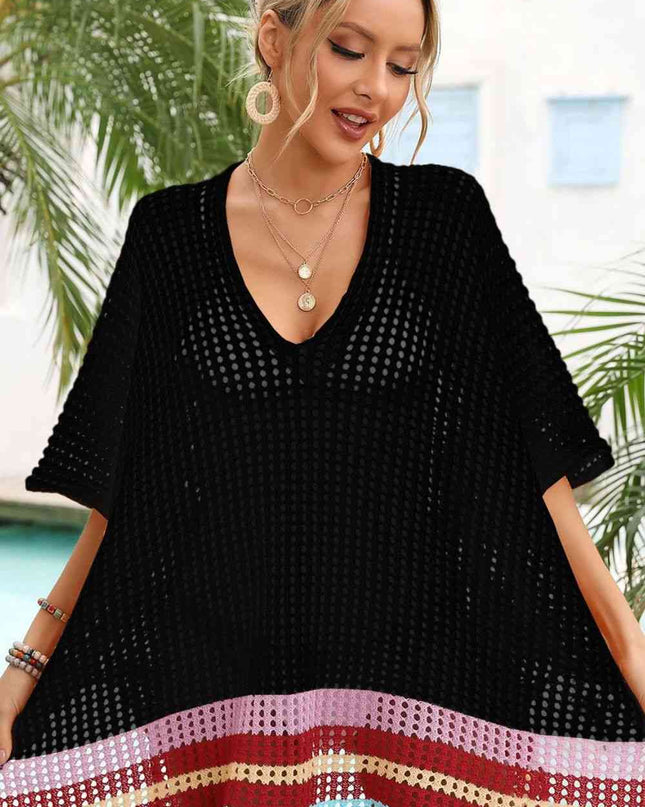 Rainbow Stripe Openwork Slit Cover-Up