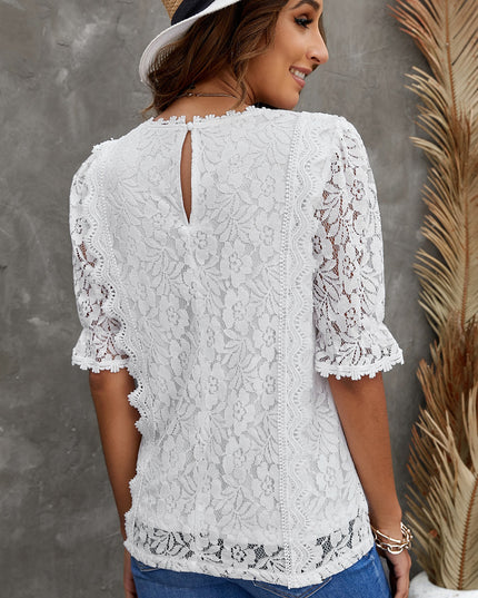 Lace V-Neck Flounce Sleeve Top