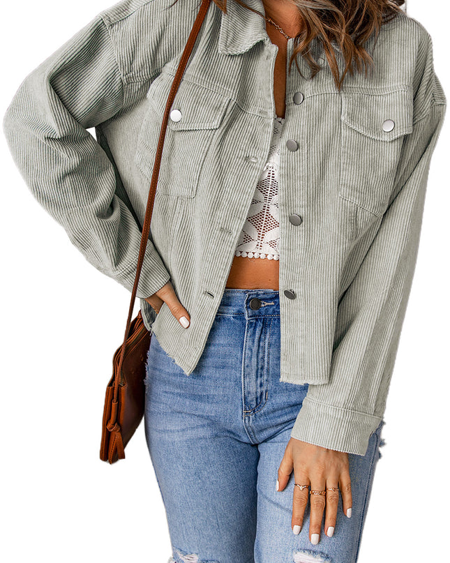 Double Take Raw Hem Button Down Corduroy Jacket with Pockets