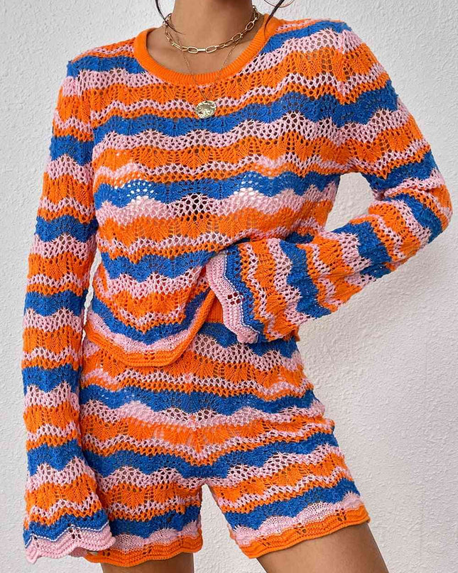 Striped Sweater and Knit Shorts Set