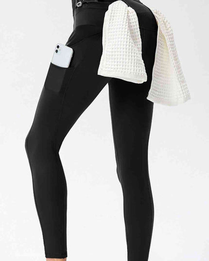 Full Size Slim Fit High Waist Long Sports Pants with Pockets