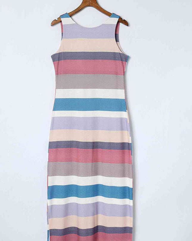 Striped Slit Sleeveless Maxi Dress