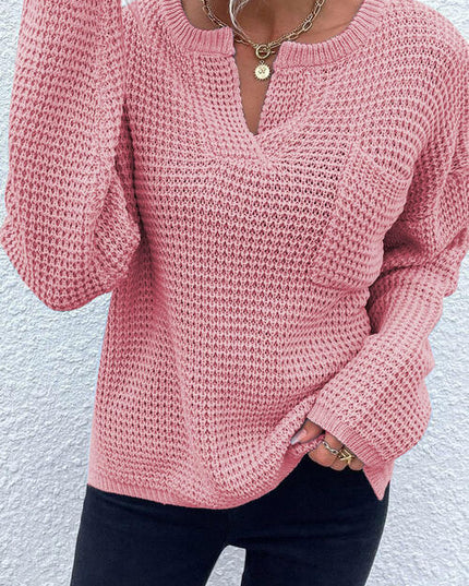 Notched Long Sleeve Sweater