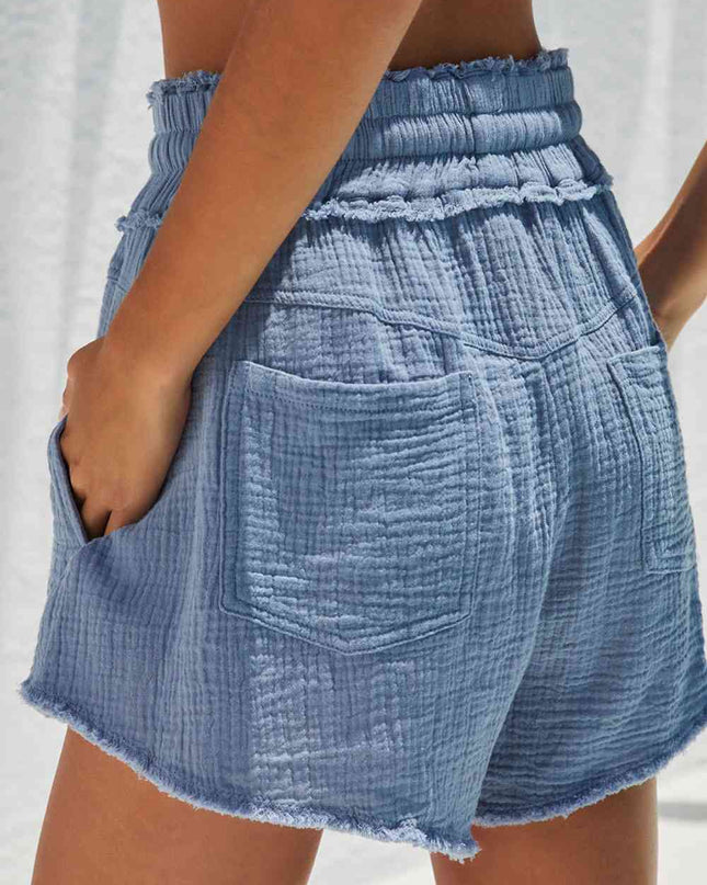 Drawstring Raw Hem Shorts