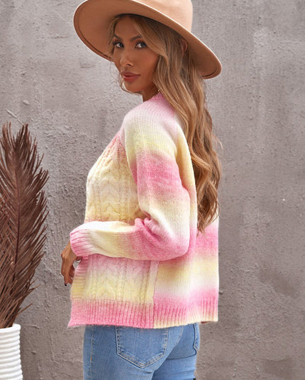 Woven Right Tie-Dye Cable-Knit Raglan Sleeve Open Front Cardigan