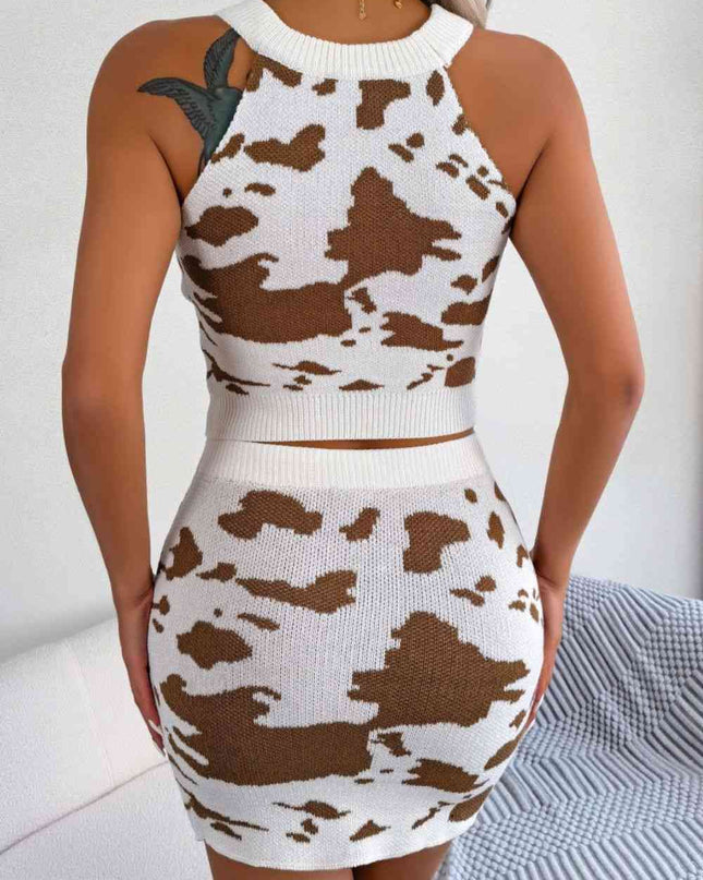 Contrast Sleeveless Knit Top and Mini Skirt Set