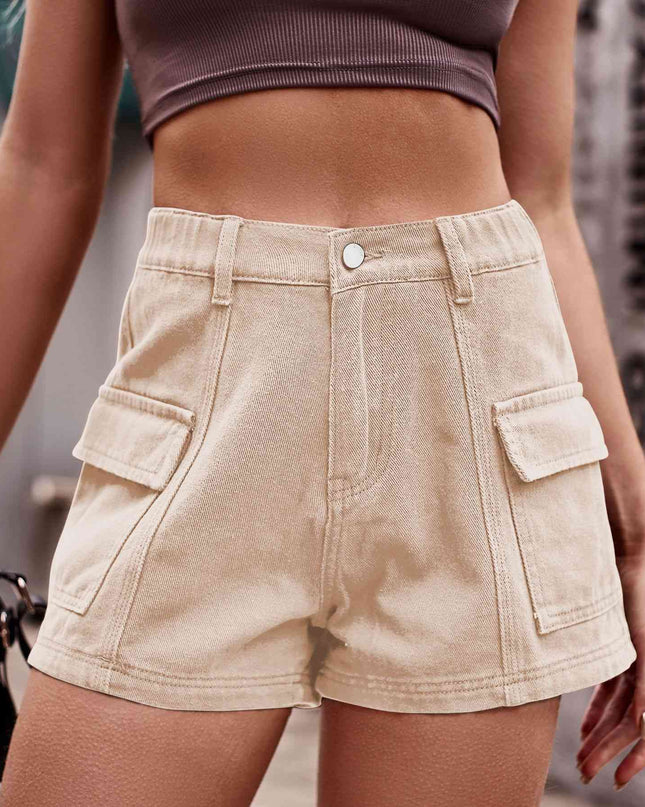 High-Waist Denim Shorts with Pockets