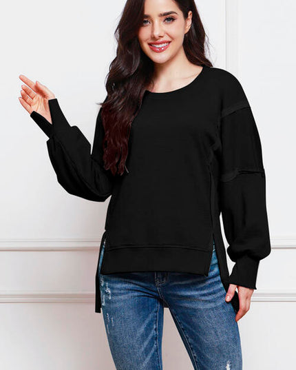 Exposed Seam High-Low Slit Sweatshirt