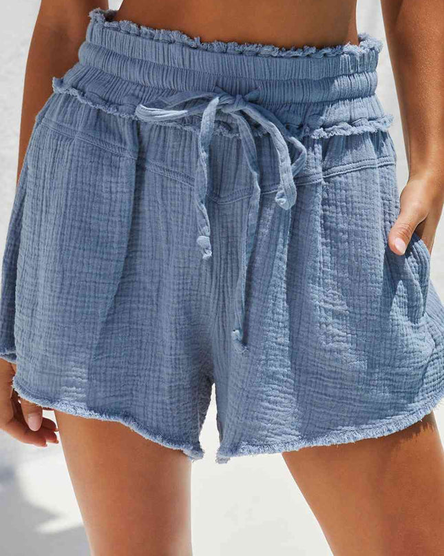 Drawstring Raw Hem Shorts