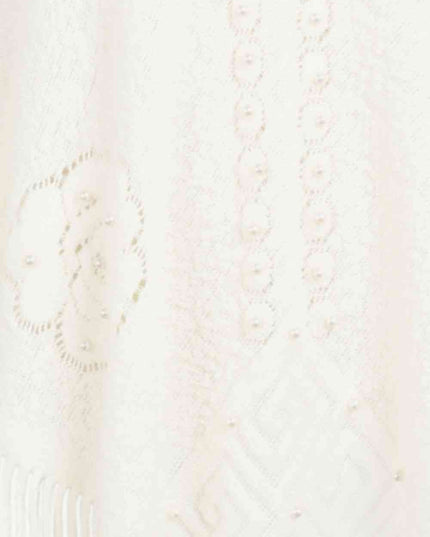 Pearl Trim Fringe Hem Poncho