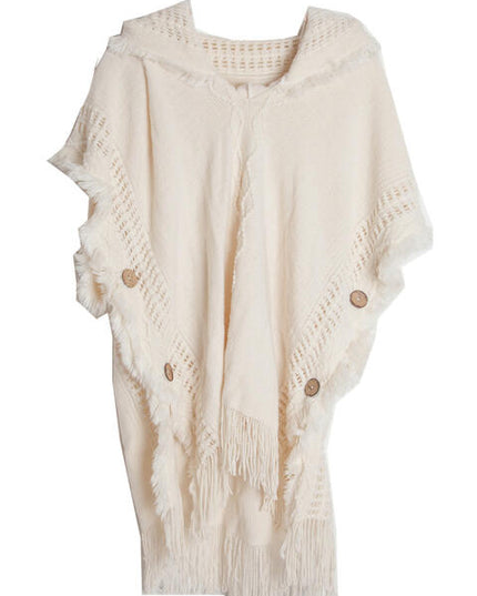 Fringe Hem Hooded Poncho