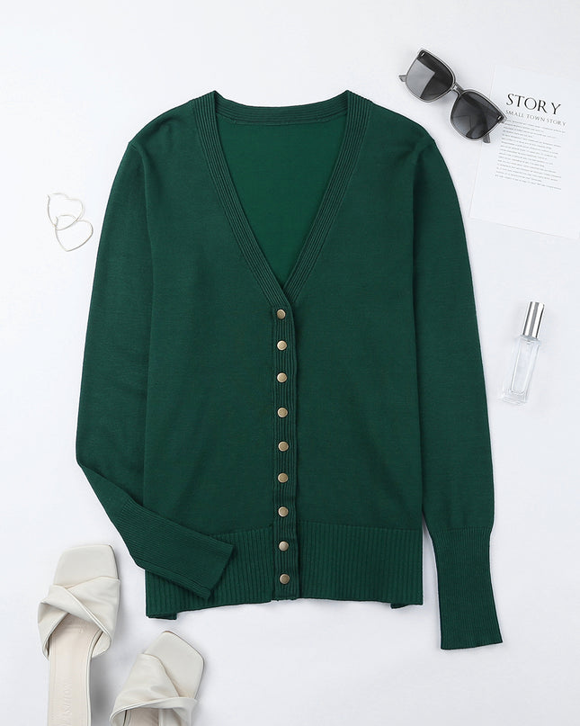 V-Neck Long Sleeve Button-Down Cardigan