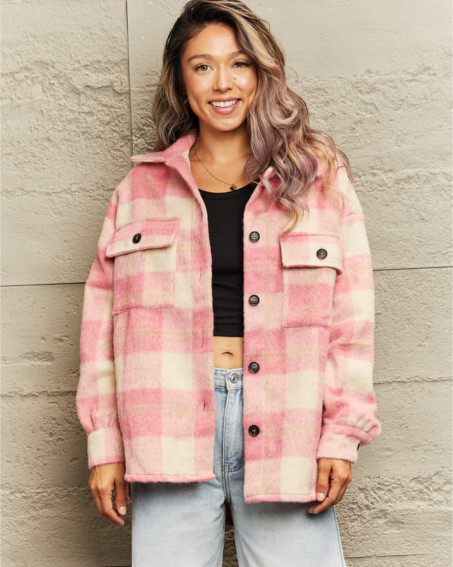 Plaid Collared Neck Button Down Jacket