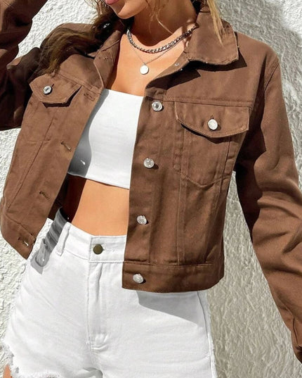 Collared Neck Long Sleeve Denim Jacket
