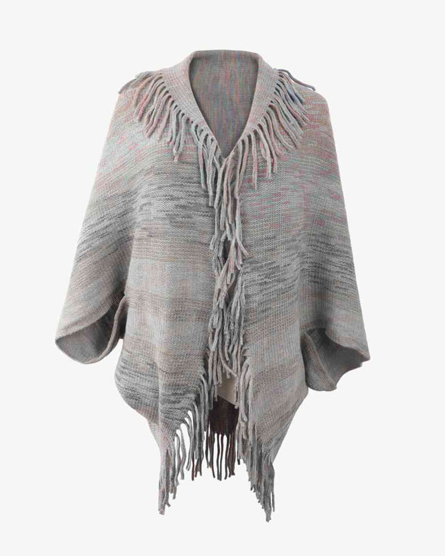 Multicolored Fringe Trim Poncho