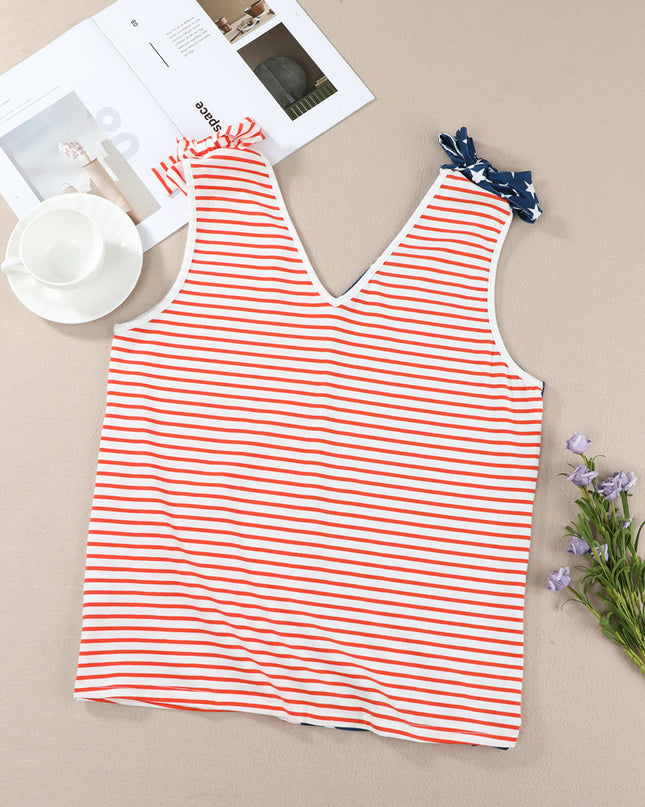 Star and Stripe V-Neck Bow Detail Tank