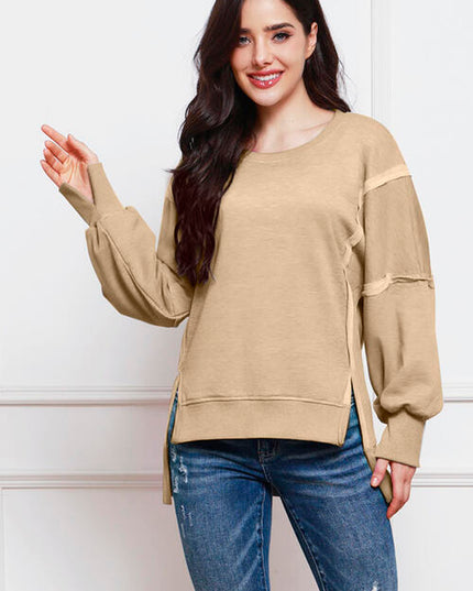 Exposed Seam High-Low Slit Sweatshirt